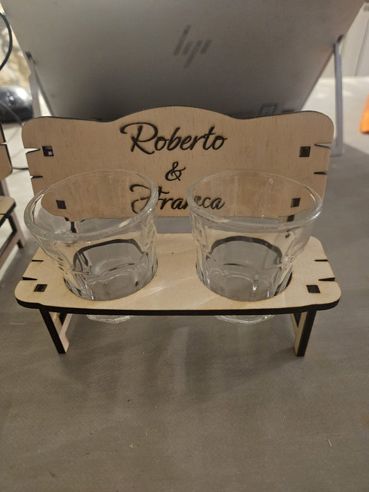 Porta Bicchieri in Legno Personalizzato per Coppia