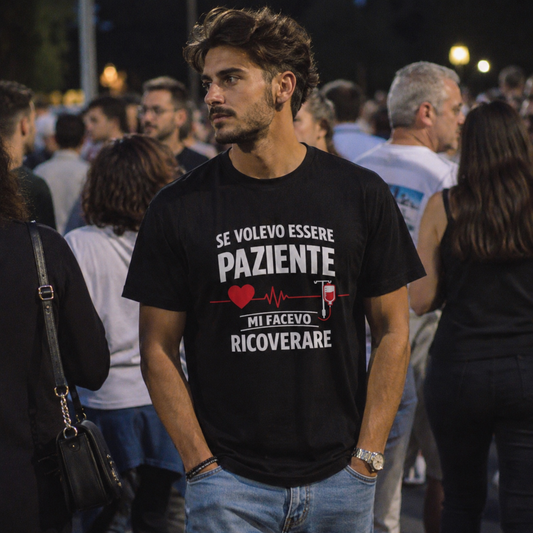 T‑shirt “Se volevo essere paziente mi facevo ricoverare